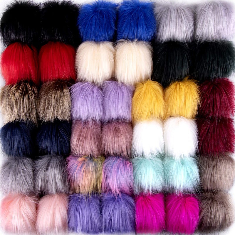 SIQUK 40 Pieces Faux Fur Pom Pom for Hats Fluffy Balls with Elastic Loop for Scarves Gloves Bags Accessories(20 Bright Colors, 2 Pcs for Each Color) - Image 1